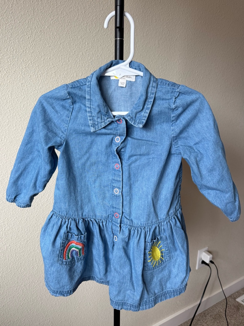 Mini Boden Light Blue Denim Dress with Rainbow & Sun Pockets